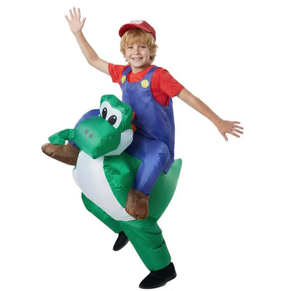 Opblaasbaar Halloween-cosplaykostuum voor volwassenen en kinderen als loodgieterdinosaurus, voor feest, optreden en carnaval 2026