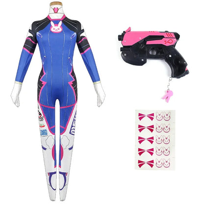 Overwatch DVa Meka Pilot Zentai Jumpsuit Cosplay Costume Set with Wig Headphones and Gun Props 2026