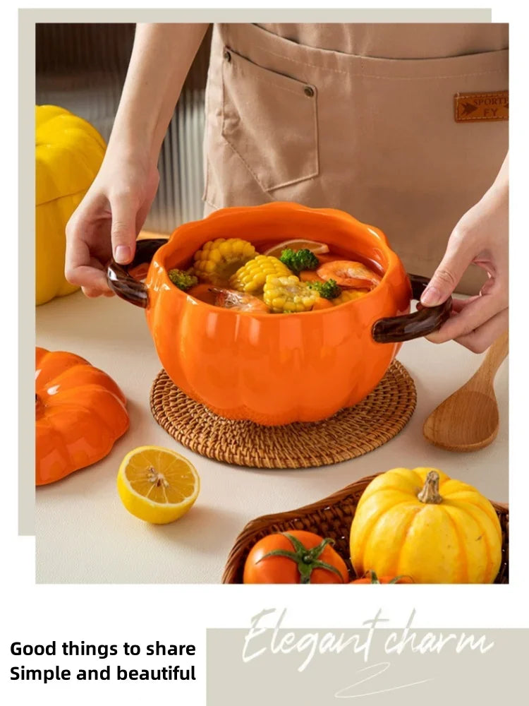 Pumpasoppsgryta 1.4L keramisk skål med lock Halloween