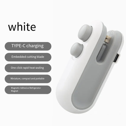 Mini selladora térmica recargable por USB, selladora manual de alimentos, clip portátil para bolsas 2026, artículos esenciales para el hogar