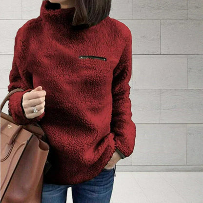 Warm Women's Turtleneck Pullover - Relaxed Sherpa Layering