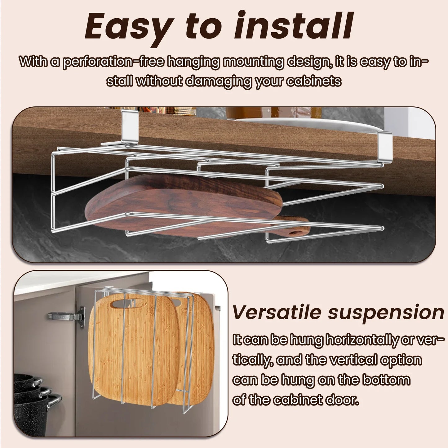 Under Cabinet Cutting Board Organizer Stainless Steel Hanging Rack Kitchen Space Saving Fall 2025 Countertop Saver
