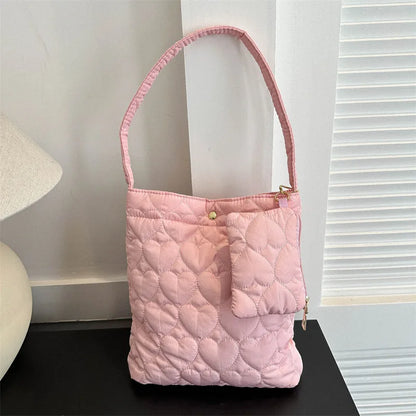 Cozy women's quilted tote – padded square shoulder bag, polyester, casual everyday