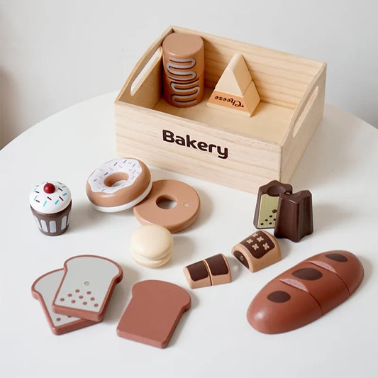 Wooden Kids Kitchen Playset with Cutting Food Accessories - Fruits, Vegetables & Bakery Toys