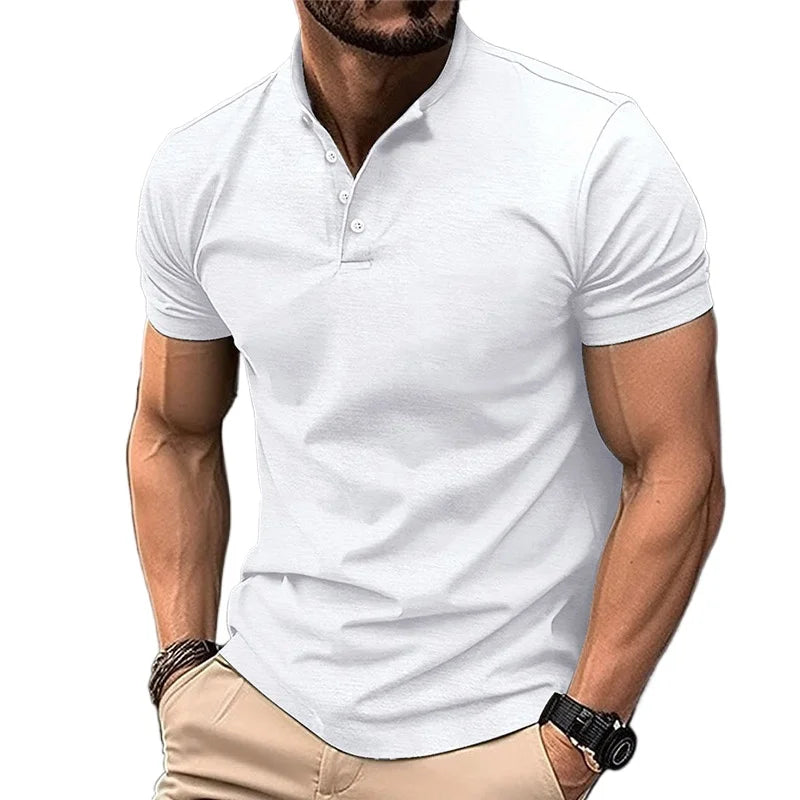 Summer Lightweight Lapel Polo Shirt for Men - Short Sleeve Cotton Breathable Slim Fit T-shirt