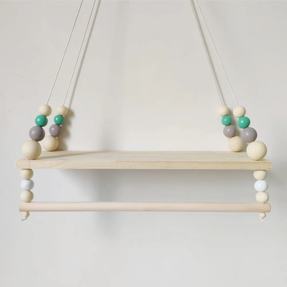 Wooden Wall Shelf With Clothes Rack Nordic Hanging Shelf Kids Room Fall 2025 Rope Storage Organizer