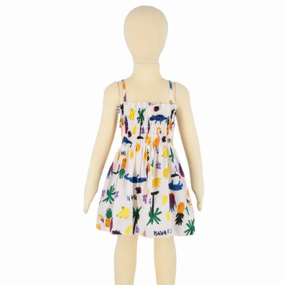 Soft girls' floral sundress - smocked bodice, polyester, for casual beach party