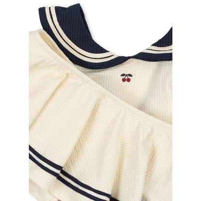 Blødt unisex baby badetøj sæt - klassisk sømand-stil heldragt, top, nederdel og romper, nylon, sommerstranddage