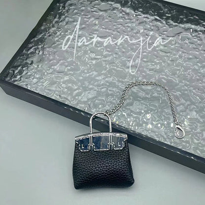 1+1 Free Birkin Inspired Mini Hand Bag - Small Bag Charm Keychain with Metal Chain