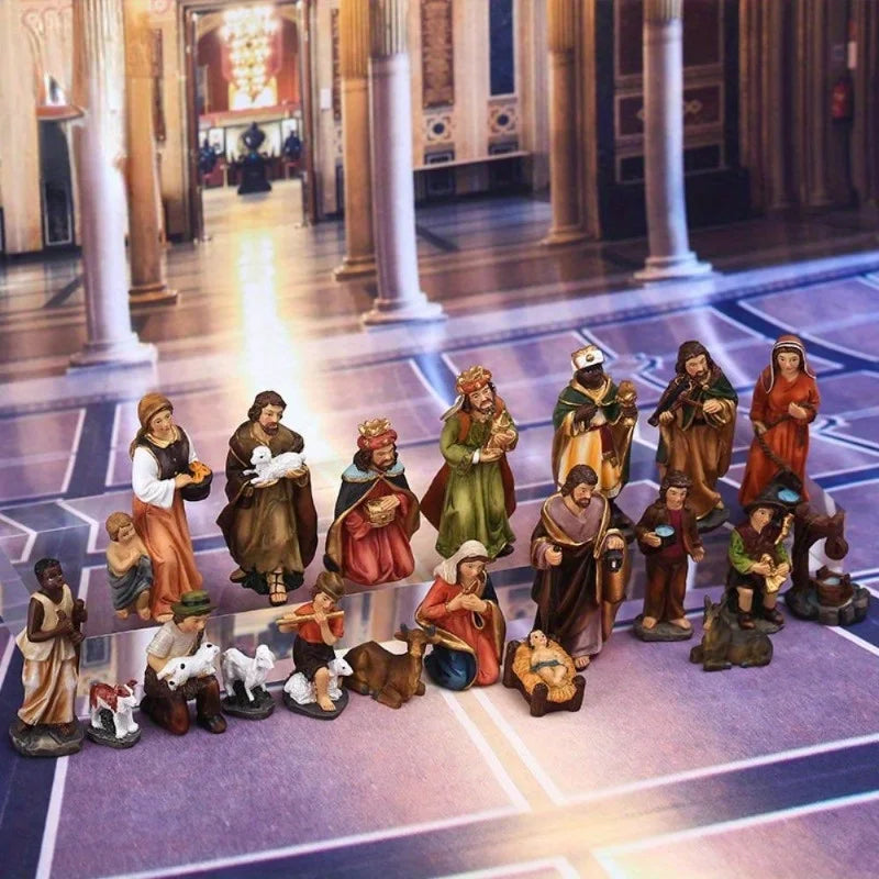 Nativity Set 20-Piece Resin Christmas Nativity Scene Figurines Catholic Manger Decor Gift Idea