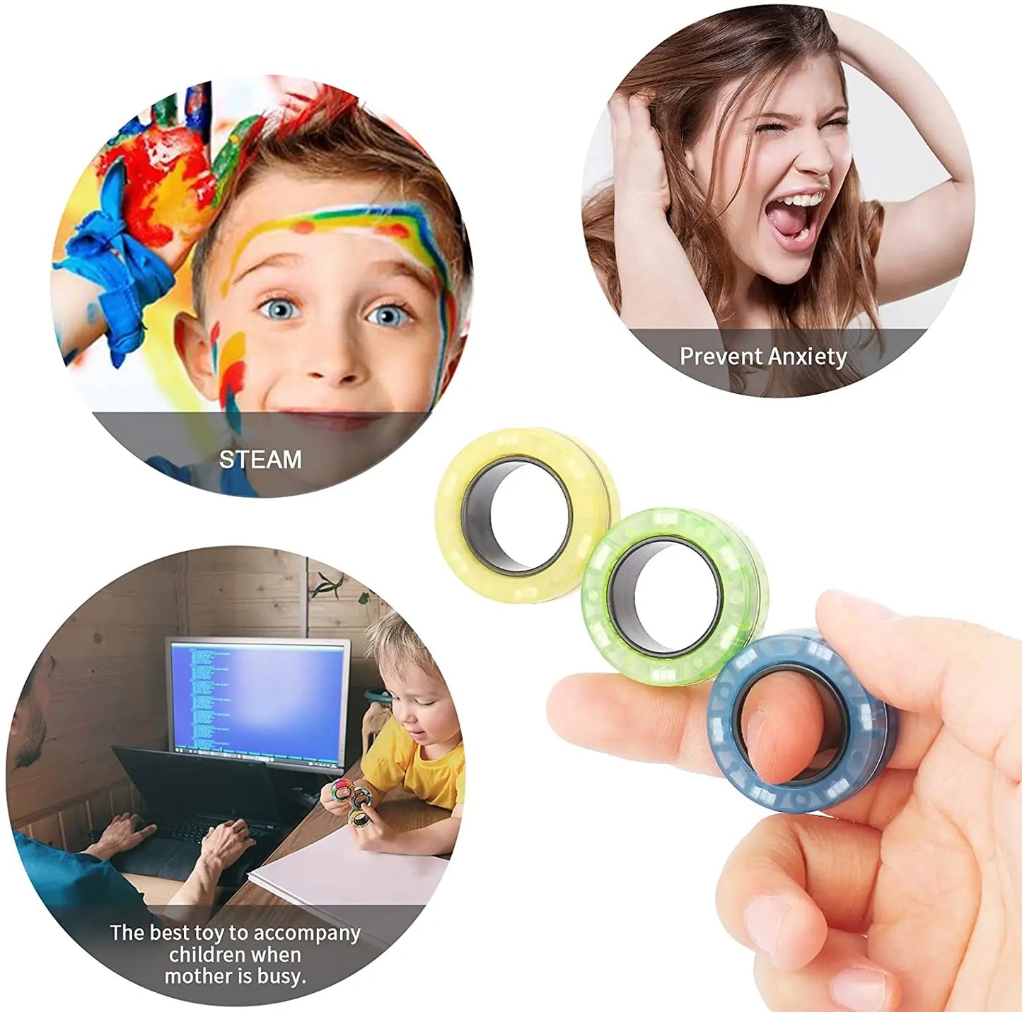 Magnetic Fidget Rings Set 3Pcs Stress Relief Spinner
