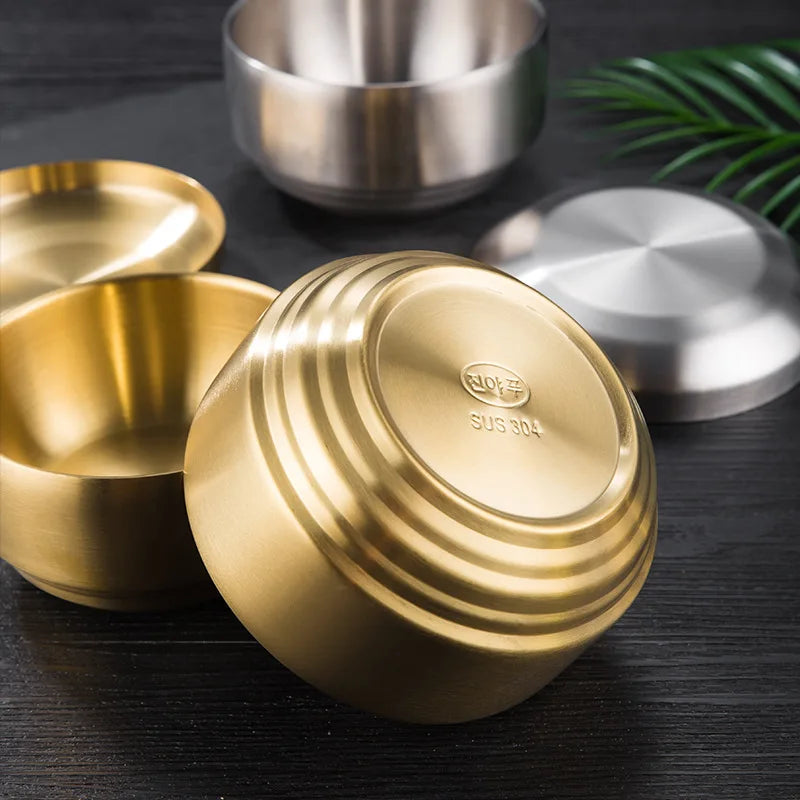 Cuenco para arroz de acero inoxidable de doble capa con tapa aislada