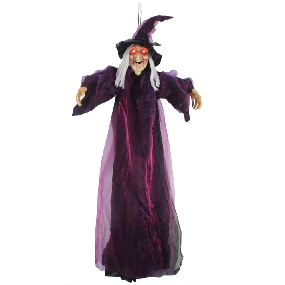 6-Foot Life-Size Animated Talking Witch in Purple – Sound-Activated Halloween Witch with Glowing Eyes and Screeching Sound for Indoor and Outdoor Decor