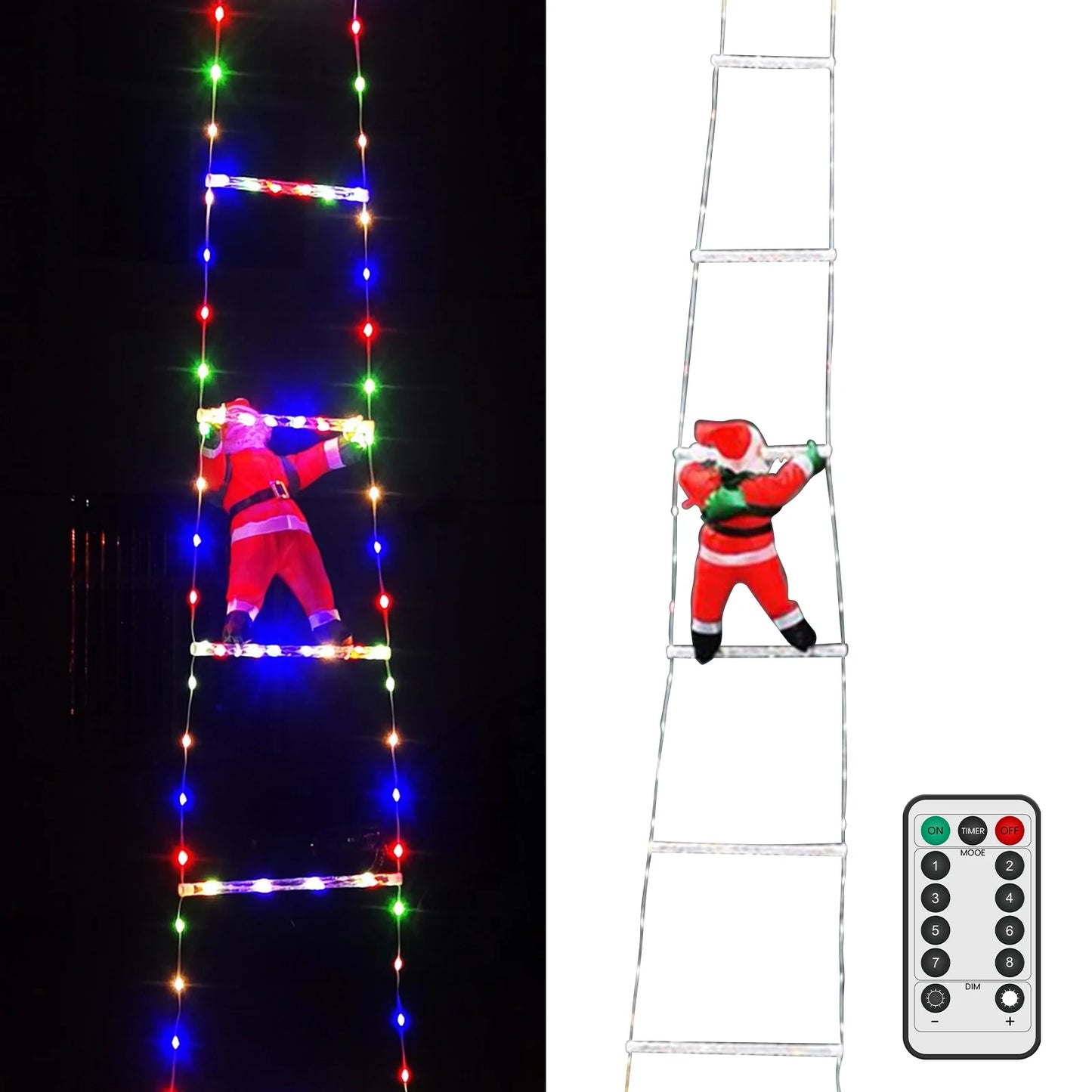 Remote-Controlled LED Ladder Christmas Lights with Santa - 8 Modes Indoor Outdoor Decor for Holiday Celebrations