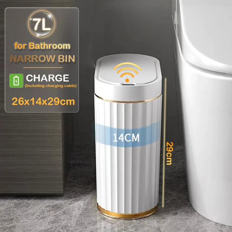 Automatic Sensor Trash Can Narrow Roman Stripe Bathroom Bin