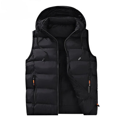 Warm Men’s Hooded Vest - Quilted Polyester, Winter Layering
