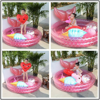 Inflatable Mermaid and Dinosaur Swimming Pool for Kids, Durable PVC, Multiple Sizes 90CM-150CM, Fun Outdoor Summer Activity