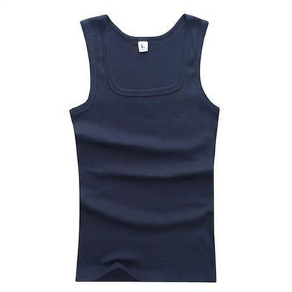 Breathable men's cotton tank top – slash neck, casual fit, solid, summer knit vest