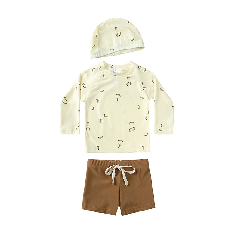 Hurtigtørrende unisex baby badetøj 2-delt sæt – langærmet rashguard top, shorts, polyester, sommerstrandtøj