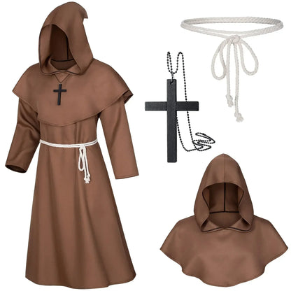 Middeleeuwse monnikenmantel met kap, tovenaarstovenaar-riddercape, Halloween-cosplaykostuum voor volwassenen 2026