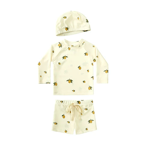 Hurtigtørrende unisex baby badetøj 2-delt sæt – langærmet rashguard top, shorts, polyester, sommerstrandtøj