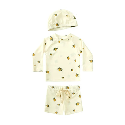 Hurtigtørrende unisex baby badetøj 2-delt sæt – langærmet rashguard top, shorts, polyester, sommerstrandtøj