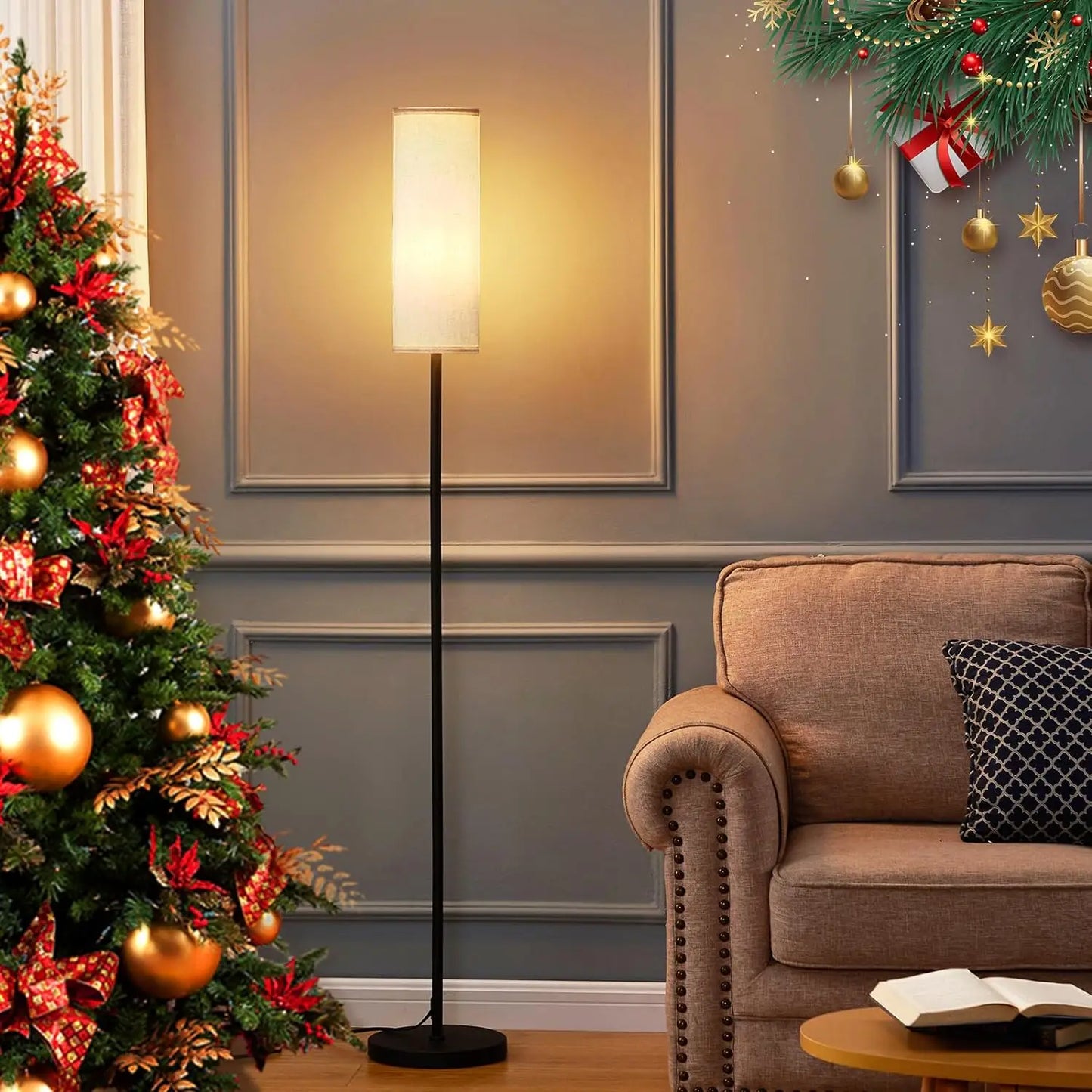 Japandi  Modern Floor Lamp With Fabric Shade Stepless Dimming