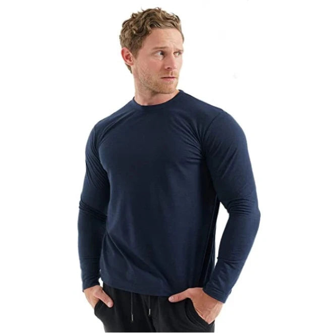 Merino Wool Thermal Base Layer Set Men's - 240G Midweight Long Sleeve Top & Free Hiking Socks