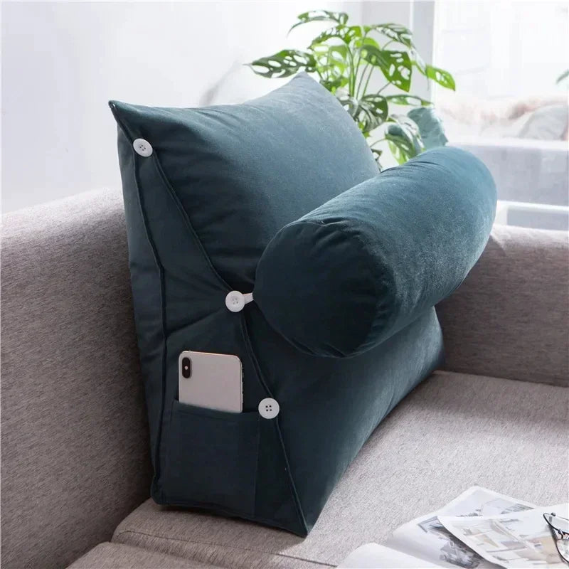 Ergonomic Triangular Backrest Pillow with Headrest for Bed and Chair Cozy Reading and Relaxation Cushion