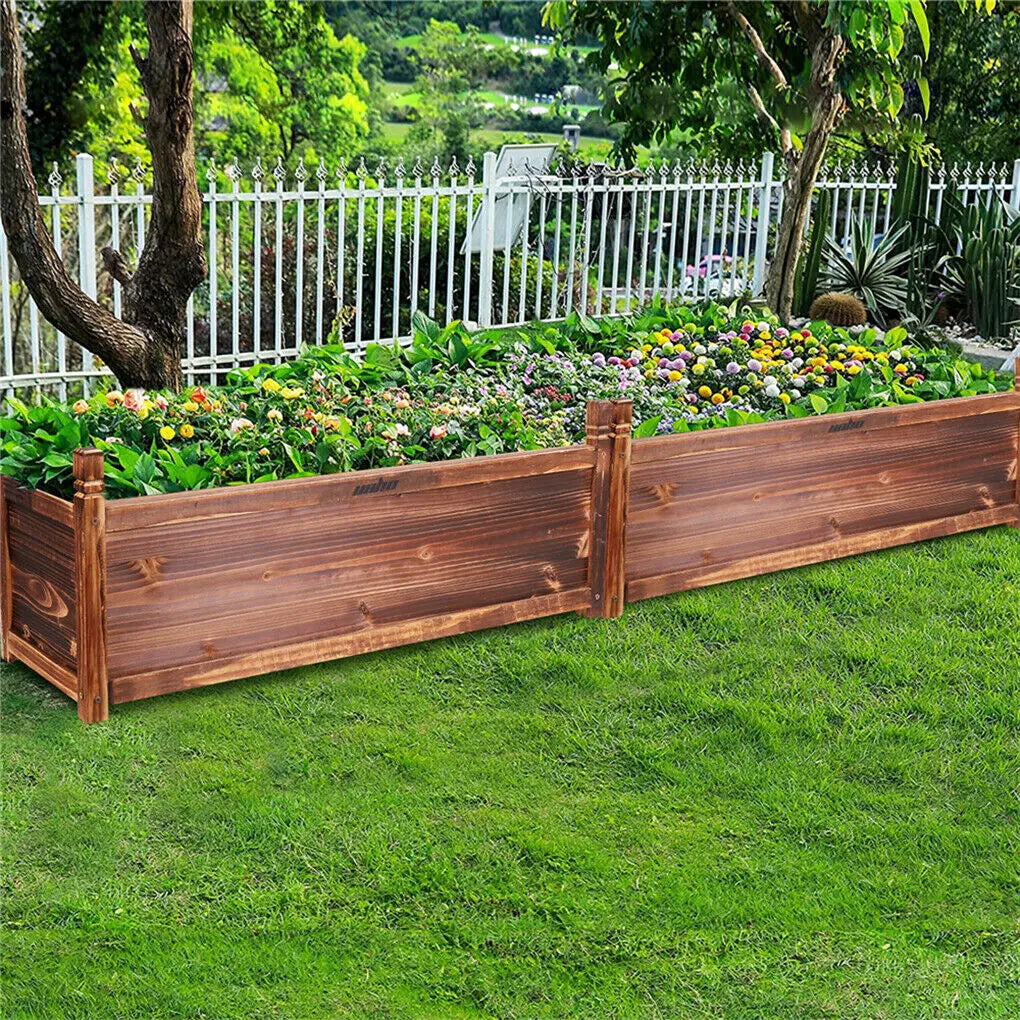 Large Outdoor Wooden Planter Box - Solid Pine Raised Garden Bed for Flowers and Vegetables - Easy Assembly, Dark Brown Finish