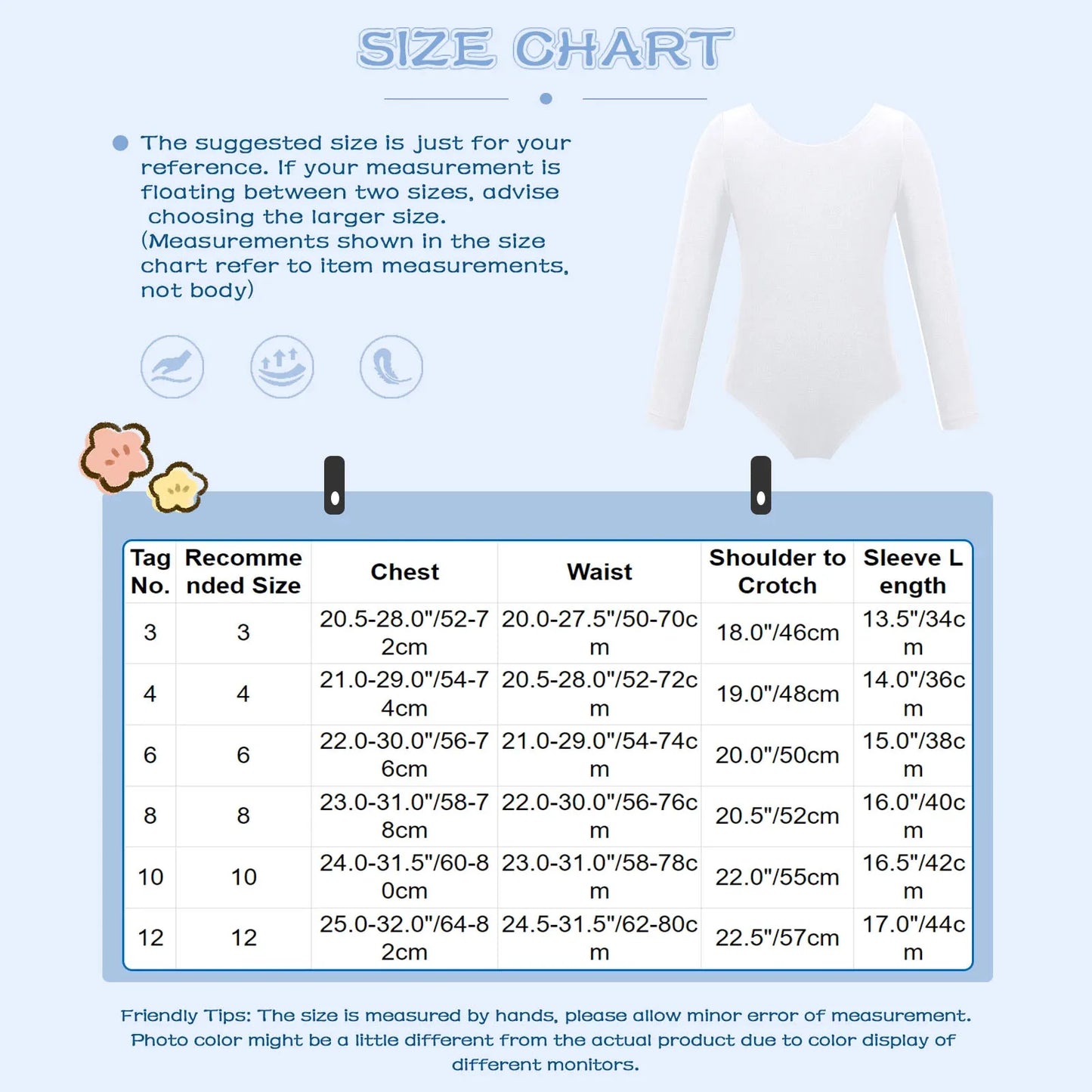 Soft girls' leotards - long sleeve solid color, polyester, for ballet and gymnastics training