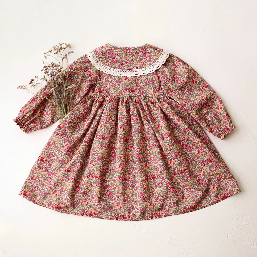 Soft girls' dress - vintage-inspired floral-pattern, cotton, for special occasions and holidays