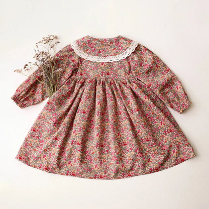 Soft girls' dress - vintage-inspired floral-pattern, cotton, for special occasions and holidays