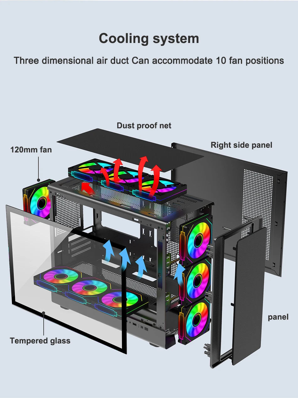 Boîtier PC vertical en verre MicroATX compatible avec radiateur 360mm