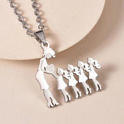 Collana con pendente in acciaio inossidabile argento madre e bambini – Regalo di festa della mamma gioielli in acciaio inossidabile per la famiglia