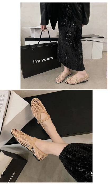 Bailarinas de malla transpirables para mujer - Punta redonda con tiras