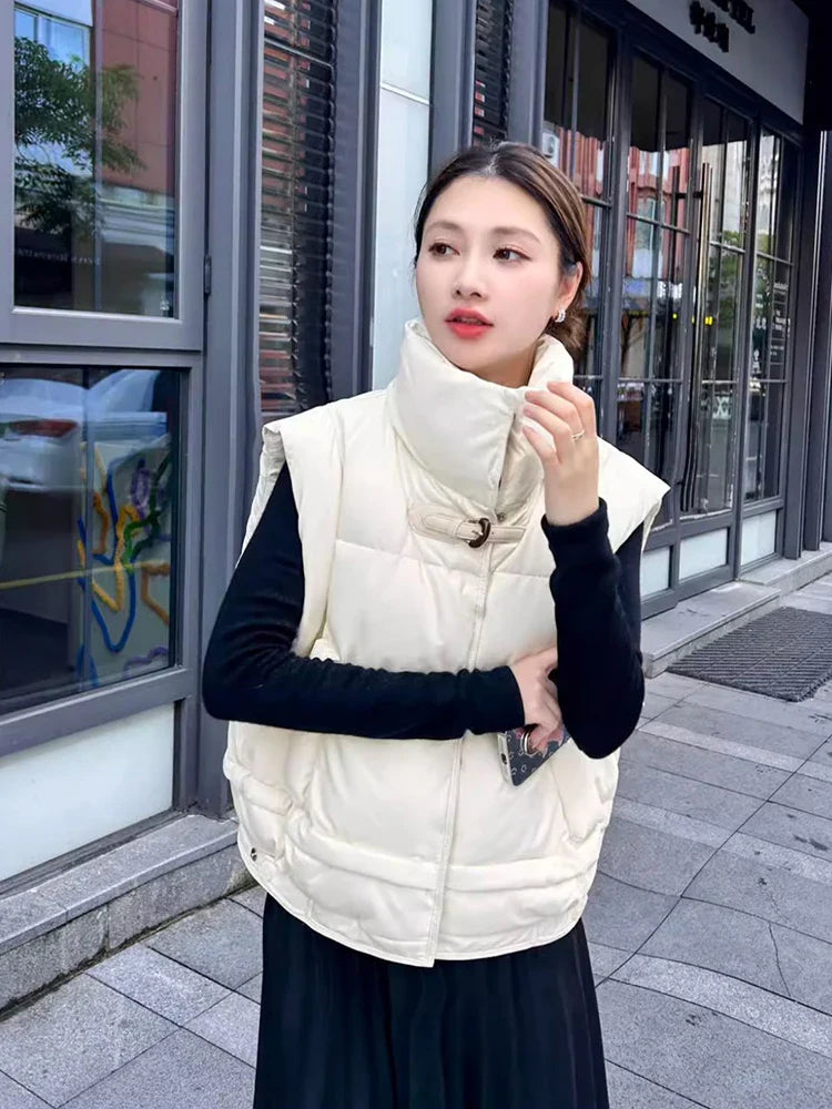 Warm Women’s Down Vest - Cropped Boxy, PU, Winter Layering