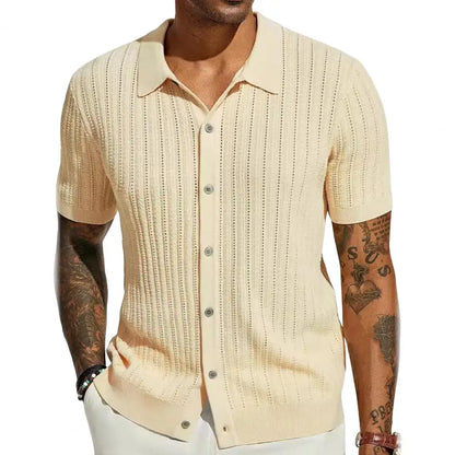 Cardigan de punto para hombre talla grande de verano, camiseta de manga corta transpirable para la playa
