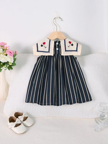 Lightweight girls' dress - sailor collar, striped pleated skirt, cotton-elastane blend, summer casual
