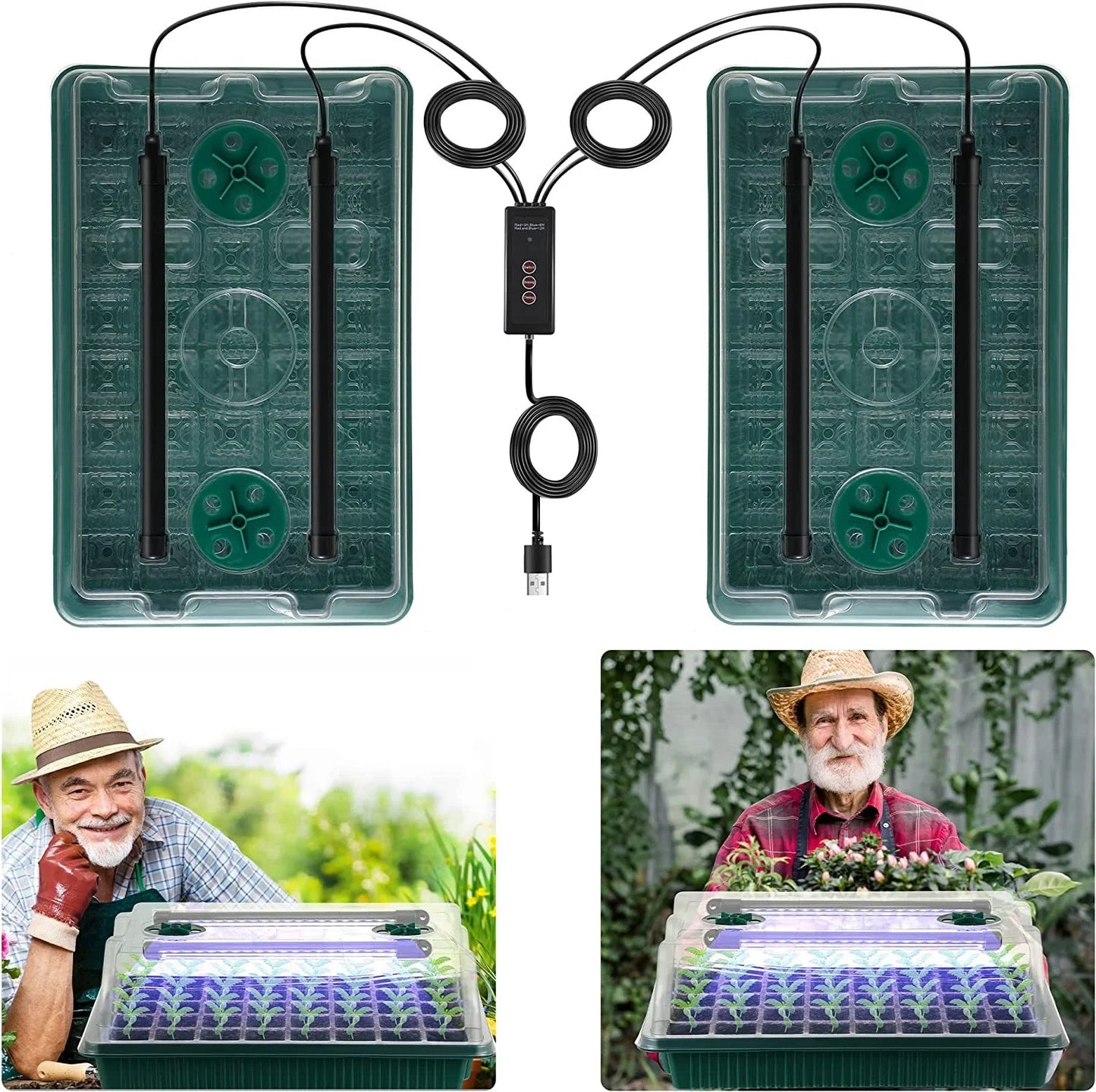 High Dome Seed Starter Trays with LED Grow Lights - 80 Cells, Smart Timer, Garden Tools for Home Gardening