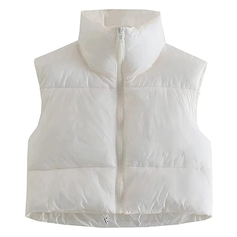 Warm Women’s Puffer Vest - Cropped Boxy, Polyester, Winter
