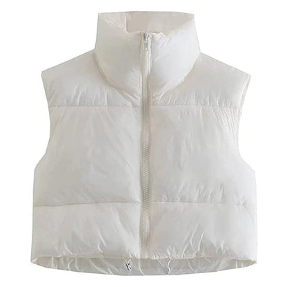 Warm Women’s Puffer Vest - Cropped Boxy, Polyester, Winter