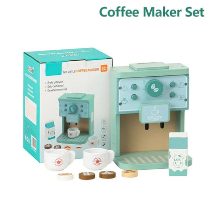 Wooden Kids Coffee & Cookie Maker Toy Set - Educational Pretend Play Kitchen Gift for Boys & Girls