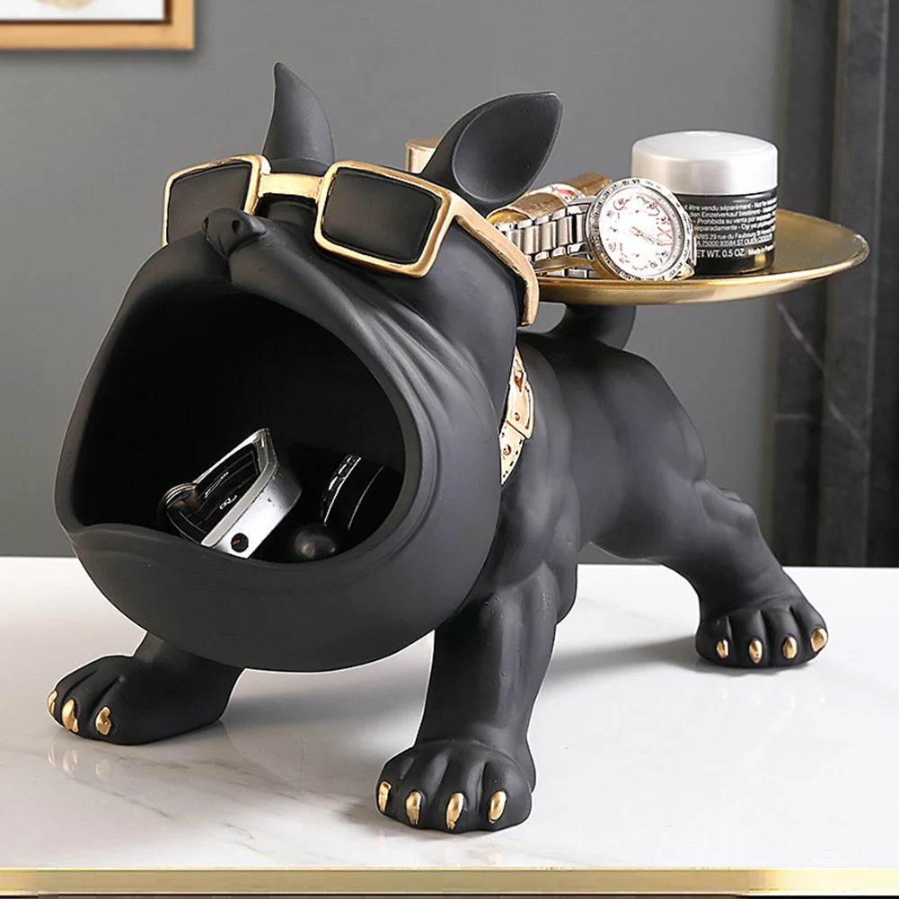 Resin Bulldog Storage Sculpture - Stylish Key Holder & Candy Tray for Home Decor