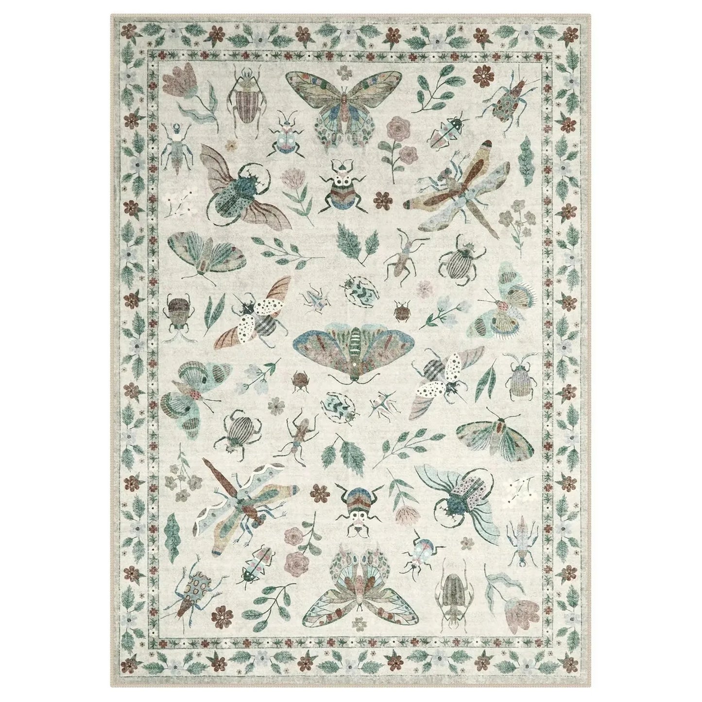 Insect Print Area Rug Teal Washable Non Slip Living Room