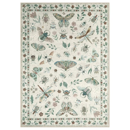 Insect Print Area Rug Teal Washable Non Slip Living Room