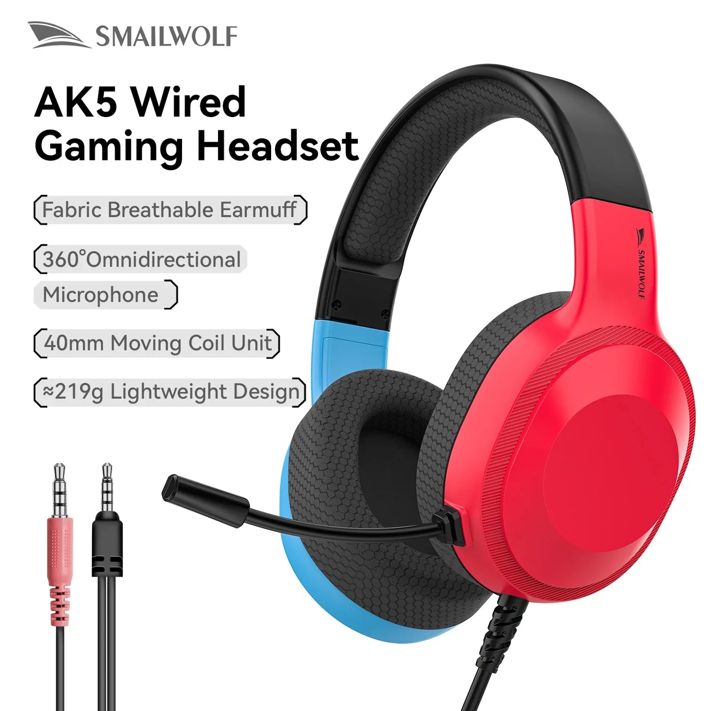 Gaming Headset Wired Lightweight With Omnidirectional Mic