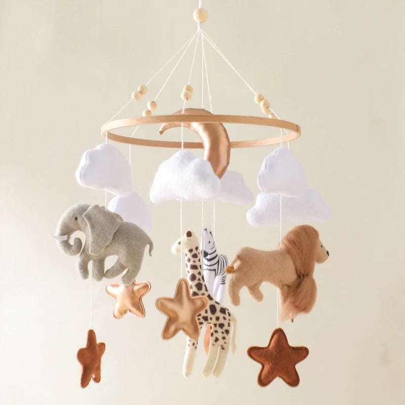 Wooden Felt Animal Crib Mobile With Soothing Calming Music