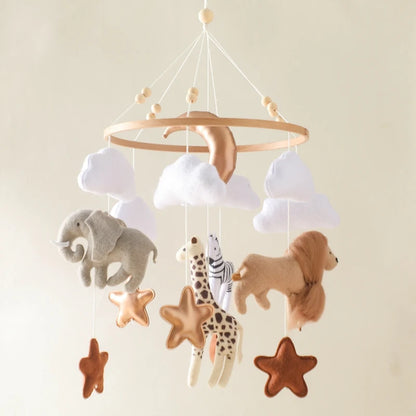 Wooden Felt Animal Crib Mobile With Soothing Calming Music