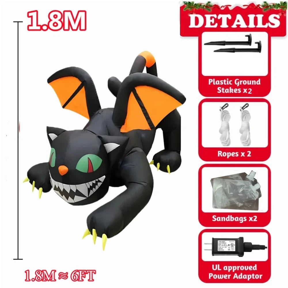 Opblaasbare zwarte kat van 7-Foot met Halloween-LED voor buiten, feest- en tuindecoratie 2026